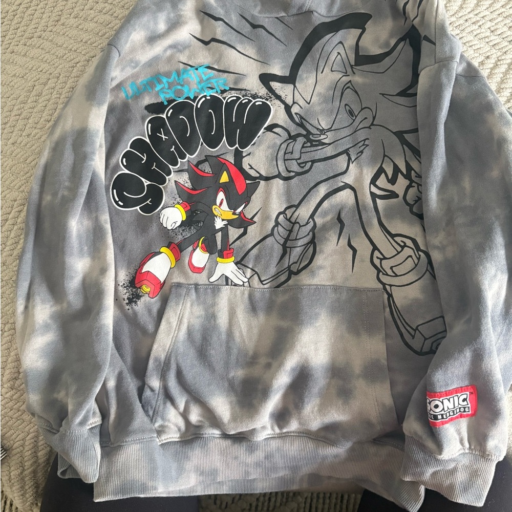 Sonic The Hedgehog Shadow Graphic Grey Tie-Dye Hoodie boys size large